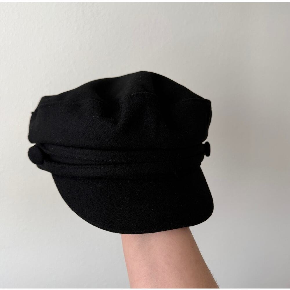 Black Suede Style Newsboy Baker Cap Structured Curve Brim Side Button XS S - Picture 2 of 12